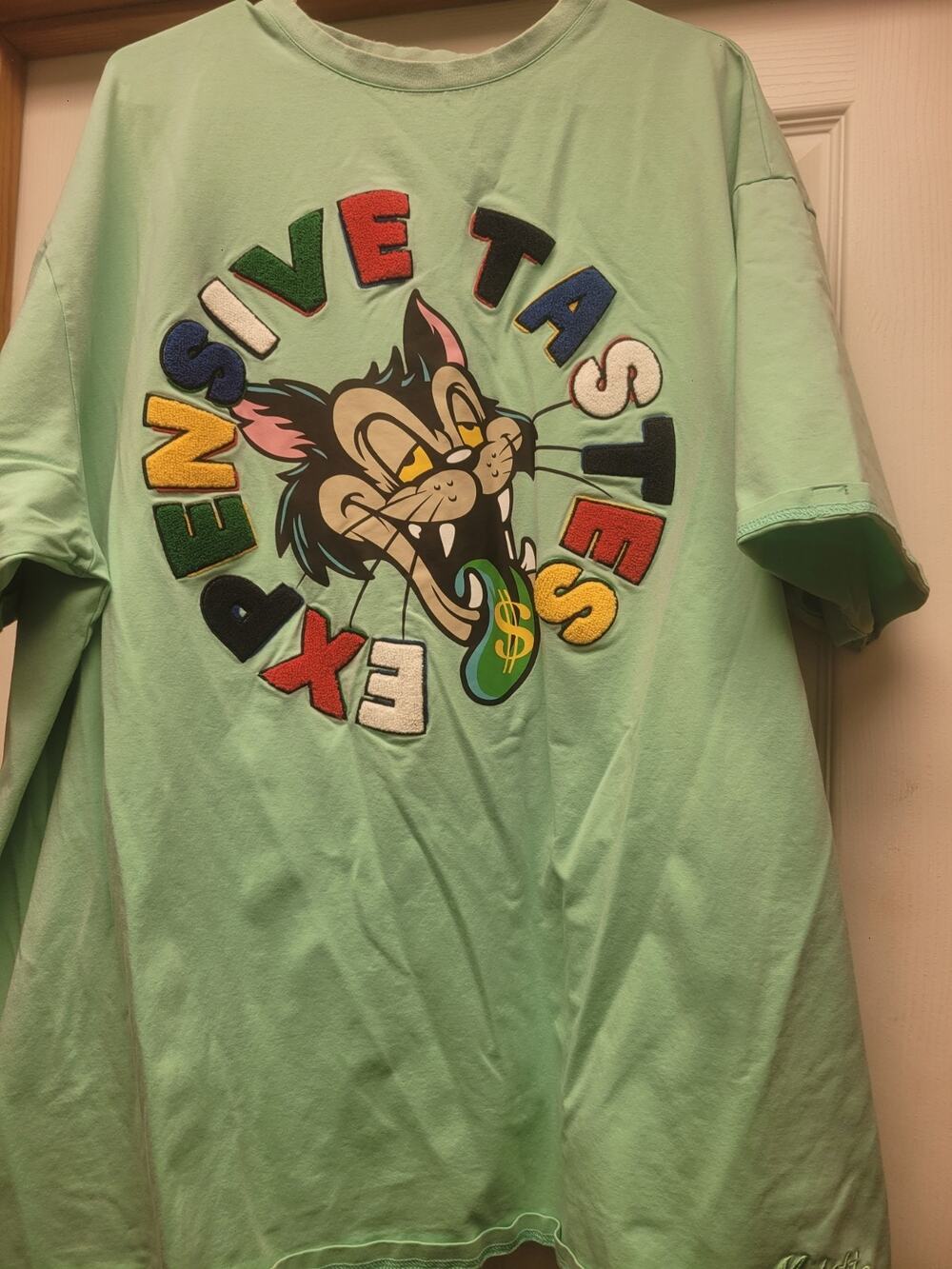 Makobi Expensive Taste Tom Cat Graphic T Shirt 3XB Big Embroidered Mint Green